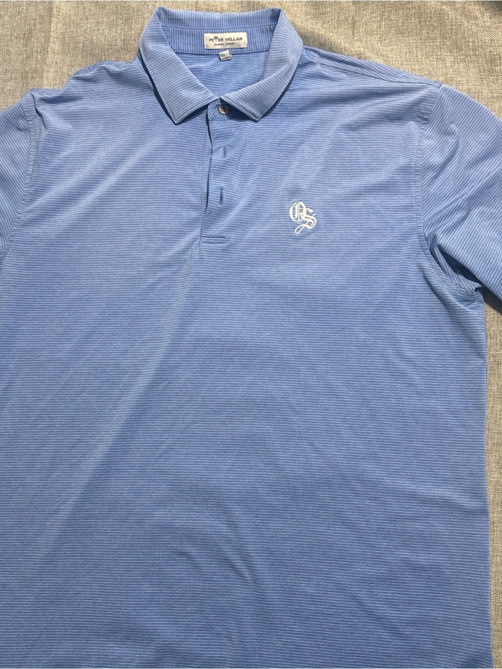 Peter Millar Light Blue Textured Polo with Script Logo